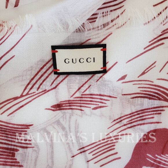 GUCCI SCARF 463508 DISNEY SEA STORM PRINT RED WHITE MODAL SILK SQUARE 55" - Picture 16 of 16
